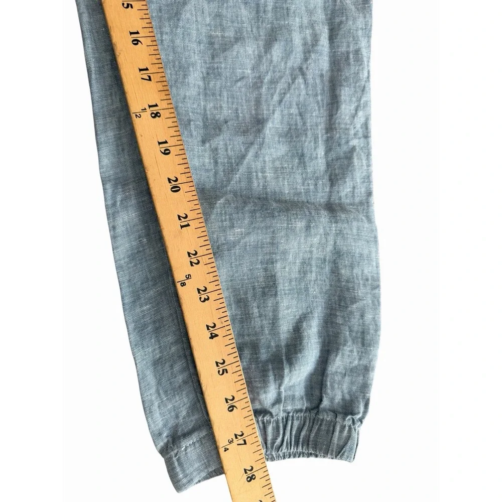 ATHLETA Cabo Tide Linen Jogger Sz 12 Travel Resort 100% Linen Pant Blue #FFF6-4